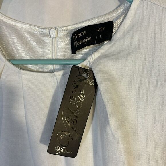 VFSHOW Womens Pleated Crew Neck Peplum Wear to Work Office Sheath Dress size L - Picture 4 of 8